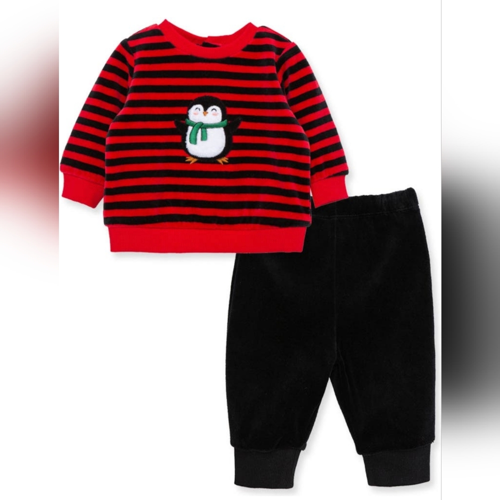 Little Me Baby Black & Red Penguin Pant Set MSRP $34